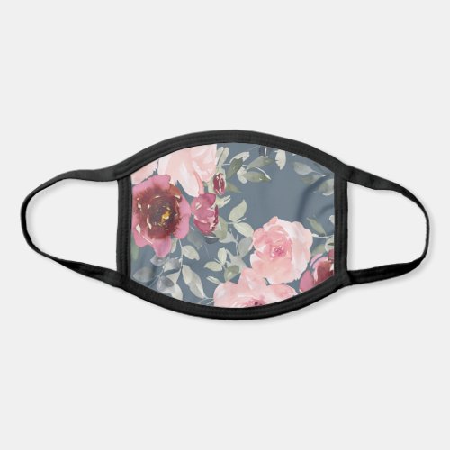 Chic Modern Watercolor Pink Burgundy Floral Face Mask
