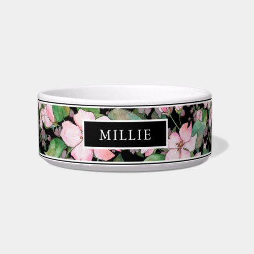 Chic Modern Watercolor Pink Floral Name Bowl