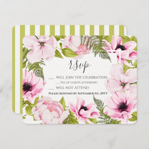 Chic Modern Watercolor Pink Floral RSVP Card