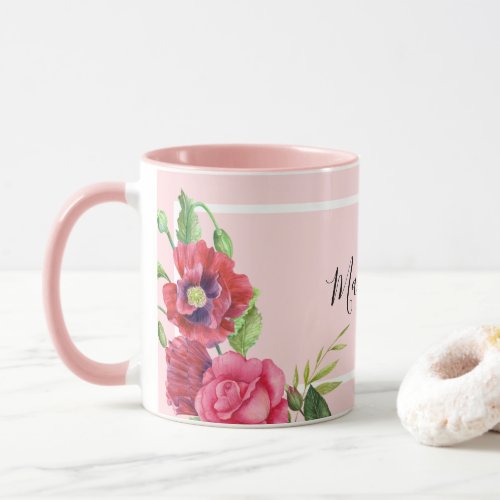 Chic Modern Watercolor Red and Pink Flowers Mug
