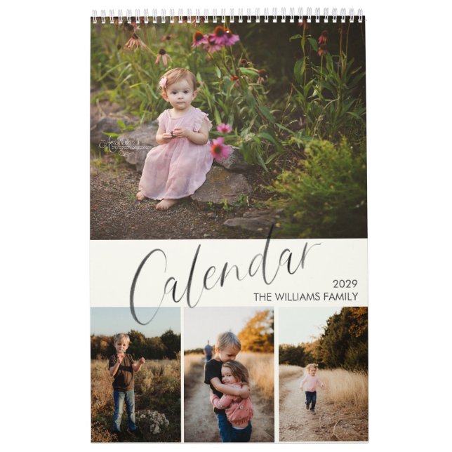 Chic Modern Watercolor Script Multi Photo Calendar (Cover)