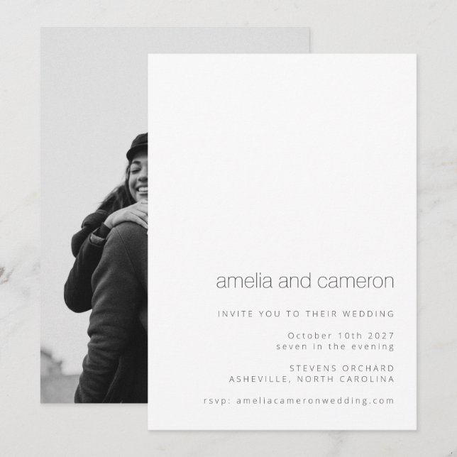 Chic Modern Wedding Black White All-in-One Photo Invitation (Front/Back)