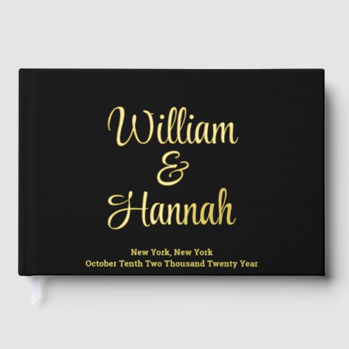 Chic Modern Wedding Black with Gold Foil Hardcover Foil Guest Book