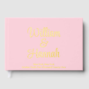 Chic Modern Wedding Pink with Gold Foil Hardcover Foil Guest Book