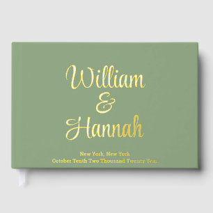 Chic Modern Wedding Sage Green Gold Foil Hardcover Guest Book
