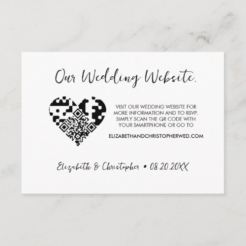 Chic Modern Wedding website heart QR code RSVP Enclosure Card