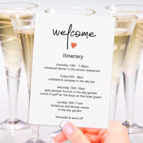 Chic Modern Wedding Weekend Itinerary And Welcome Enclosure Card
