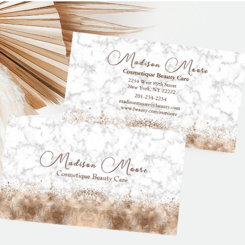Chic Modern White and Brown Marble Business Card