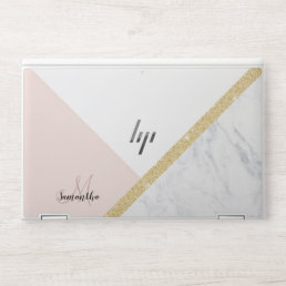 Chic modern white marble gold glitter monogram HP laptop skin