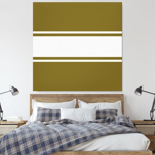 Chic Modern White Racing Stripes On Golden Olive Canvas Print