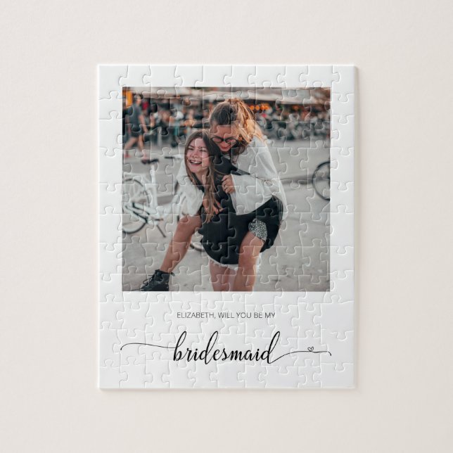 Chic Modern Will You Be My Bridesmaid Photo Jigsaw Puzzle (Vertical)