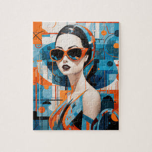 Chic modern woman, geometric elegance jigsaw puzzle