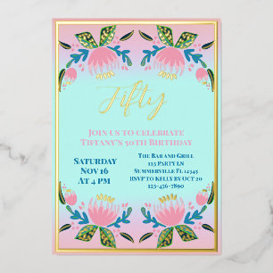 Chic Modern Womens 50th Birthday Foil Invitation