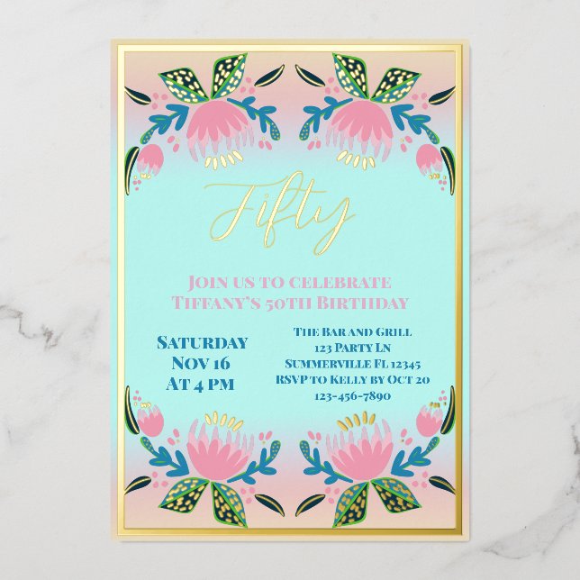 Chic Modern Womens 50th Birthday Foil Invitation (Front)