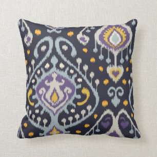 Chic modern yellow blue navy ikat tribal pattern throw pillow