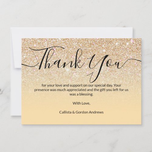 Chic Modern Yellow Gold Glitter Ombre Thank You Card
