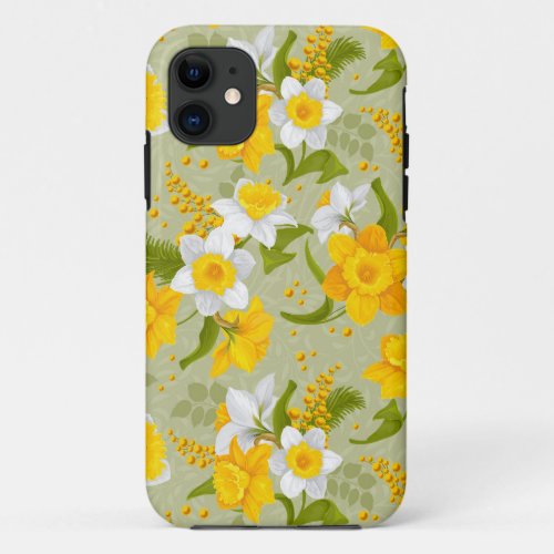 Chic Modern Yellow White Daffodil Floral Pattern iPhone 11 Case