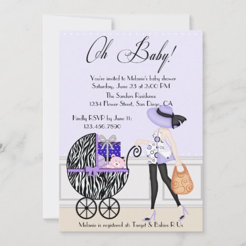 Chic Mom and Buggy with Gifts Announcement