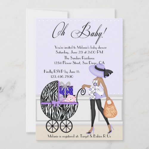Chic Mom and Buggy with Gifts Custom Invites