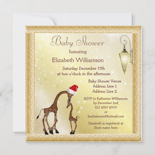 Chic Mom & Baby Giraffe Christmas Baby Shower Invitation (Front)
