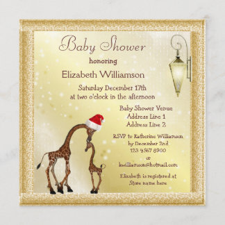 Chic Mom & Baby Giraffe Christmas Baby Shower Invitation