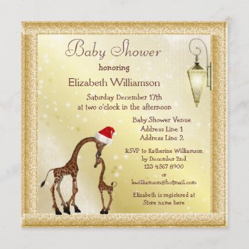 Chic Mom & Baby Giraffe Christmas Baby Shower Invitation by Just_Giraffes at Zazzle