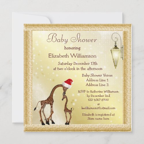 Chic Mom  Baby Giraffe Christmas Baby Shower Invitation