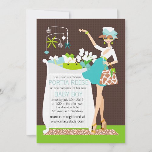 Chic Mom Crib Baby Boy Shower Invitation