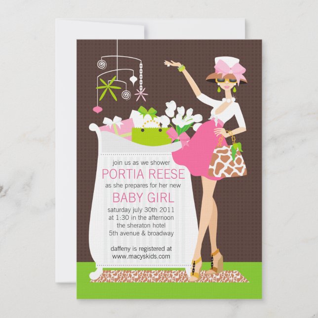 Chic Mom Crib Baby Girl Shower Invitation (Front)