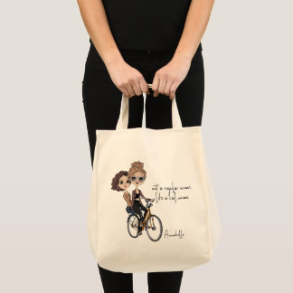 Chic Mom/Daughter on Bicycle Drawing ‘Cool Mom’  Tote Bag