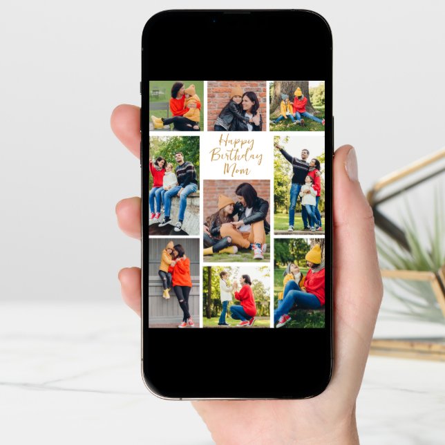 Chic Mom Daughter Photo Collage Custom Birthday Card (Front Digital)