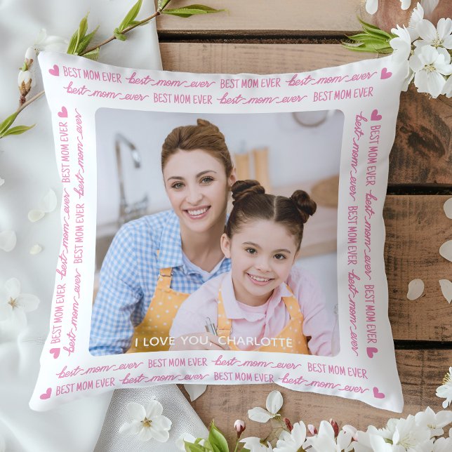 Chic MOM Personalized Photo Pink Mother's Day Throw Pillow (Creator Uploaded)