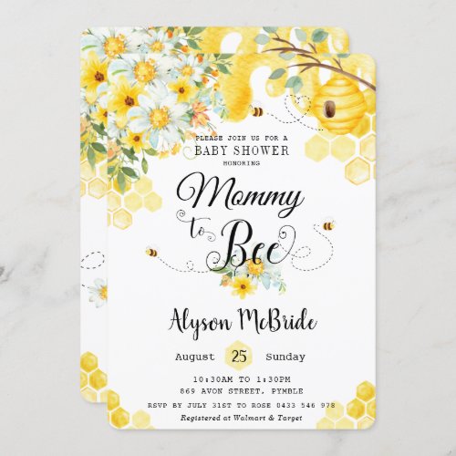 Chic Mom to Bee Yellow Floral Baby Shower Neutral  Invitation