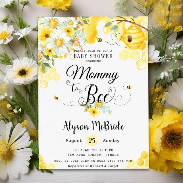 Chic Mom to Bee Yellow Floral Baby Shower Neutral  Invitation (Creator Uploaded)