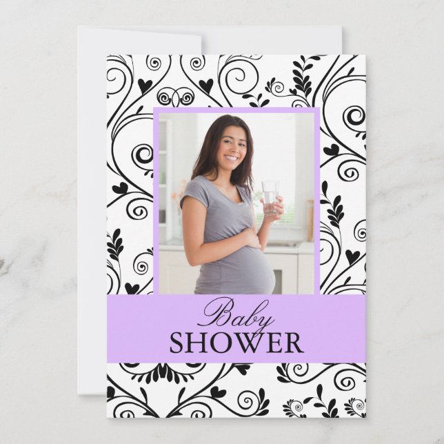 Chic Mommy Photo Purple Baby Shower Invitations (Front)