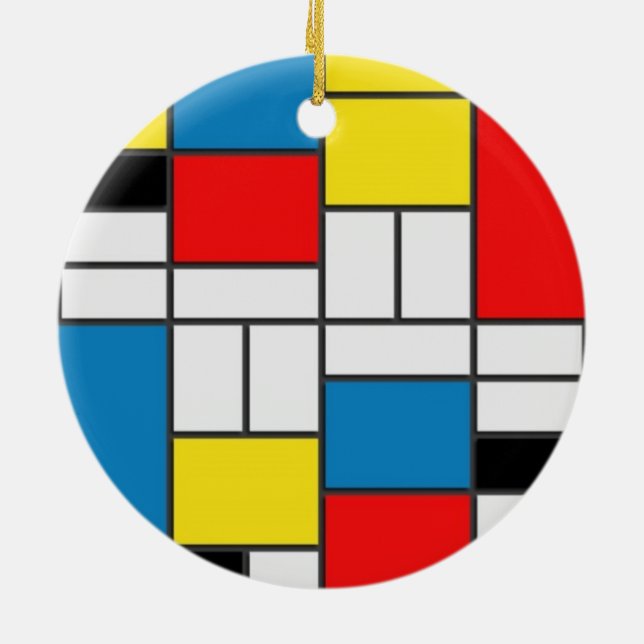 Chic Mondrian Cubism Style Ceramic Ornament (Back)