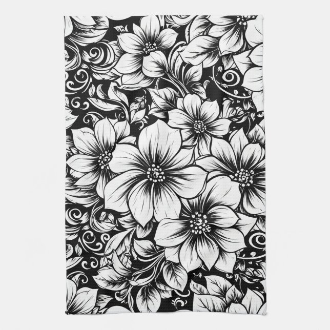 Chic Monochrome Floral Luxury Pattern (1) Kitchen Towel (Vertical)