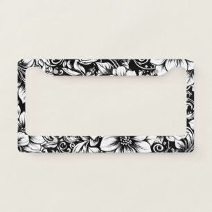 Chic Monochrome Floral Luxury Pattern (1) License Plate Frame