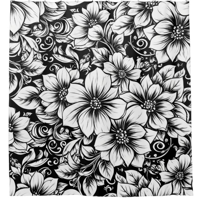Chic Monochrome Floral Luxury Pattern (1) Shower Curtain (Front)