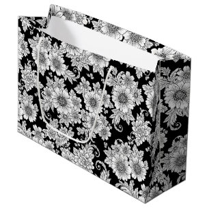 Chic Monochrome Floral Luxury Pattern (2) Large Gift Bag