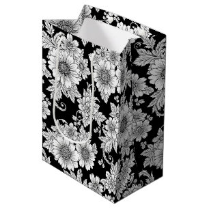 Chic Monochrome Floral Luxury Pattern (2) Medium Gift Bag