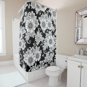 Chic Monochrome Floral Luxury Pattern (2) Shower Curtain