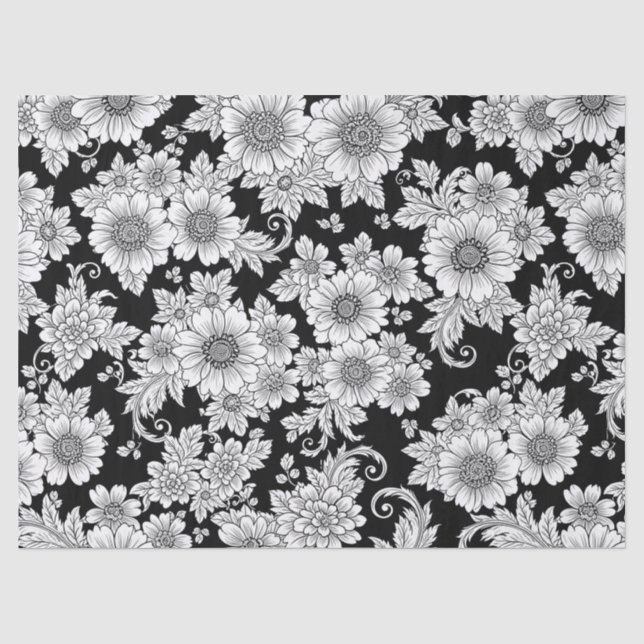 Chic Monochrome Floral Luxury Pattern (2) Tissue Paper (Front)