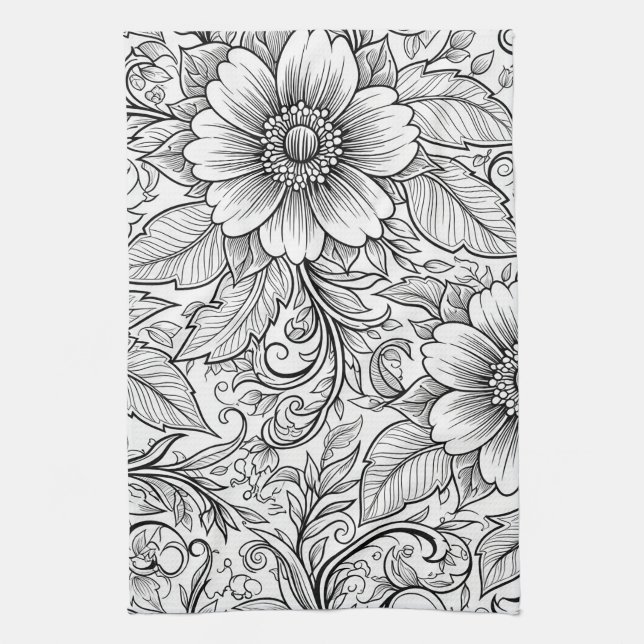 Chic Monochrome Floral Luxury Pattern (3) Kitchen Towel (Vertical)