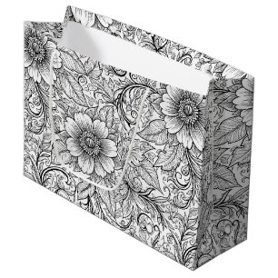Chic Monochrome Floral Luxury Pattern (3) Large Gift Bag