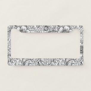 Chic Monochrome Floral Luxury Pattern (3) License Plate Frame