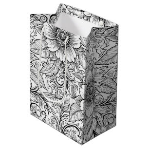 Chic Monochrome Floral Luxury Pattern (3) Medium Gift Bag