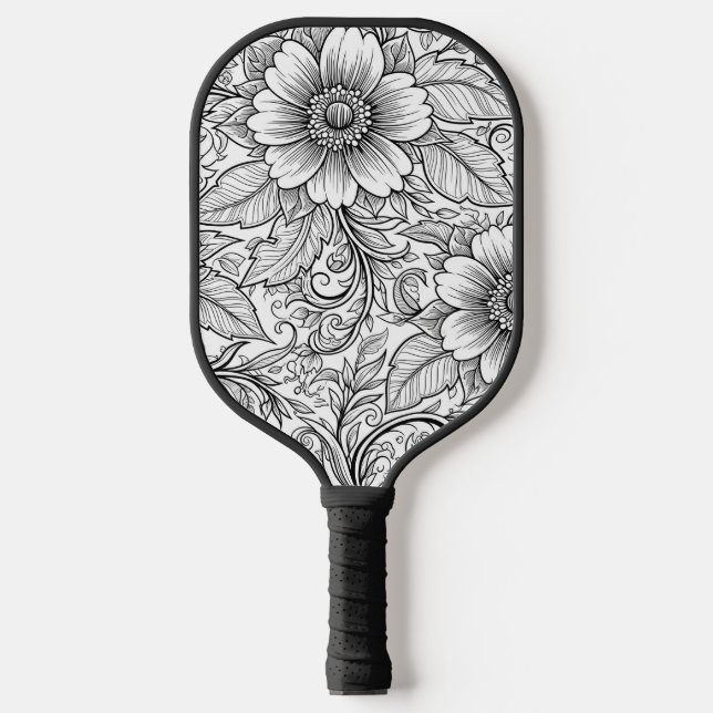 Chic Monochrome Floral Luxury Pattern (3) Pickleball Paddle (Front)