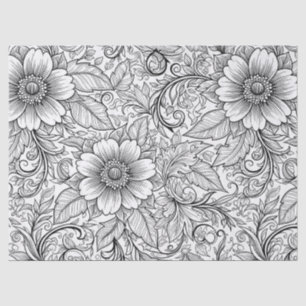 Chic Monochrome Floral Luxury Pattern (3) Tissue Paper