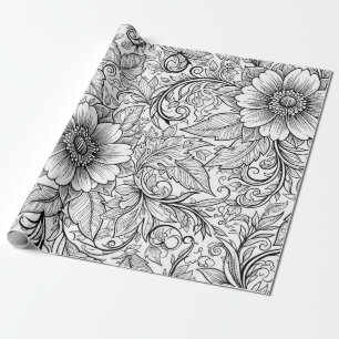 Chic Monochrome Floral Luxury Pattern (3) Wrapping Paper